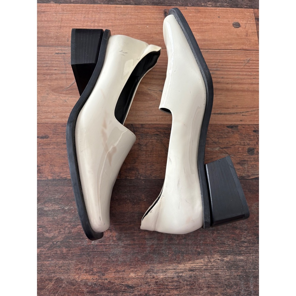 HOPP Off White Patent Leather Square Toe Block Heel Loafers Made in Italy 8.5M
